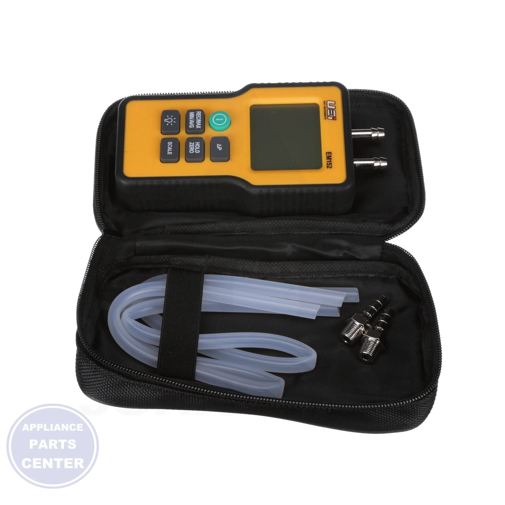 Dual Input Digital Manometer EM152 - Detailed view of protective overmolding and 11 selectable units of measure