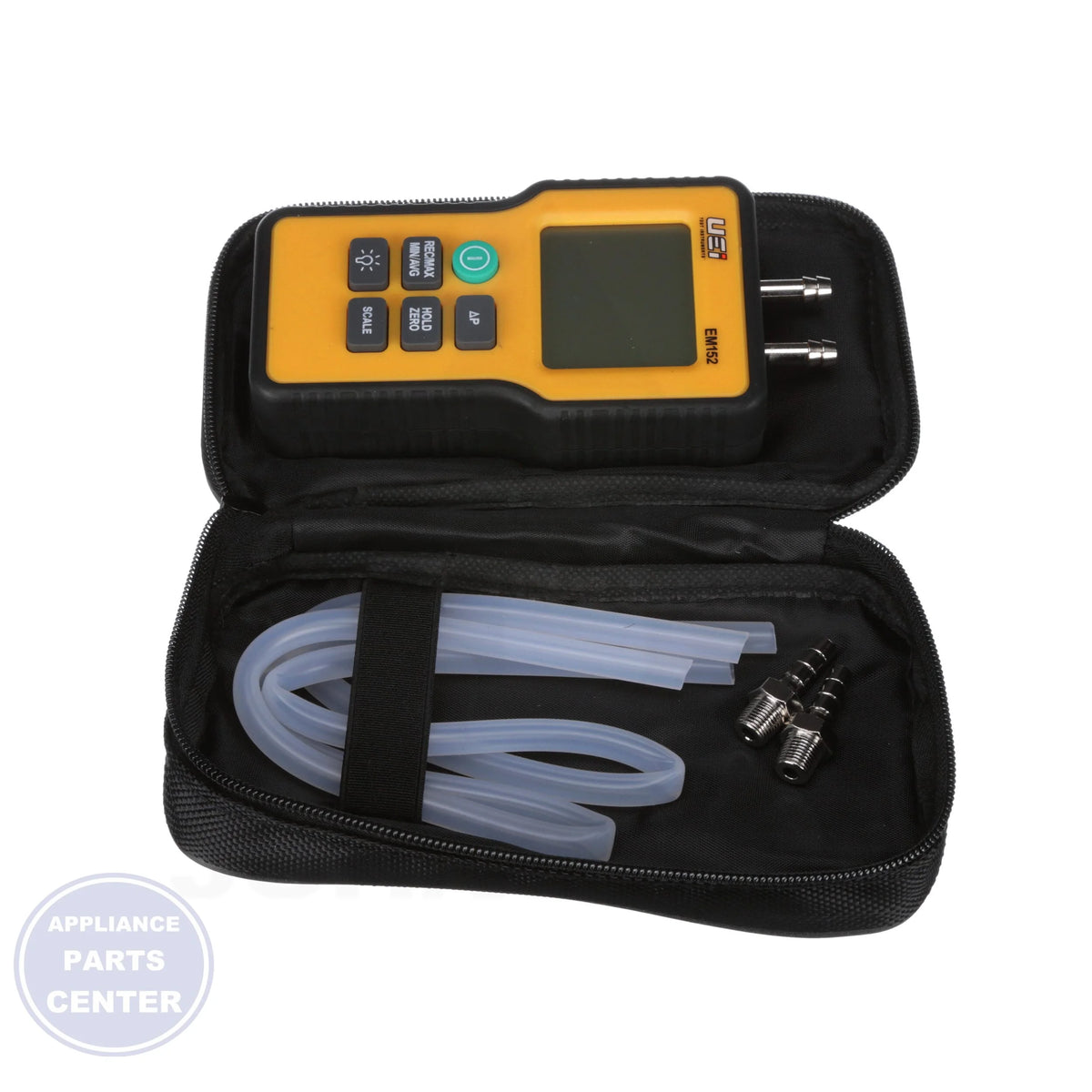 Dual Input Digital Manometer EM152 - Detailed view of protective overmolding and 11 selectable units of measure