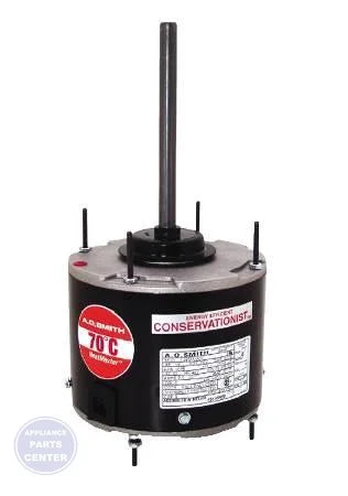 HeatMaster™ High Temperature Condenser Fan Motor FE1026SF - Main view showing large high-temperature nylon glass-filled shaft slinger for Carrier/Bryant models