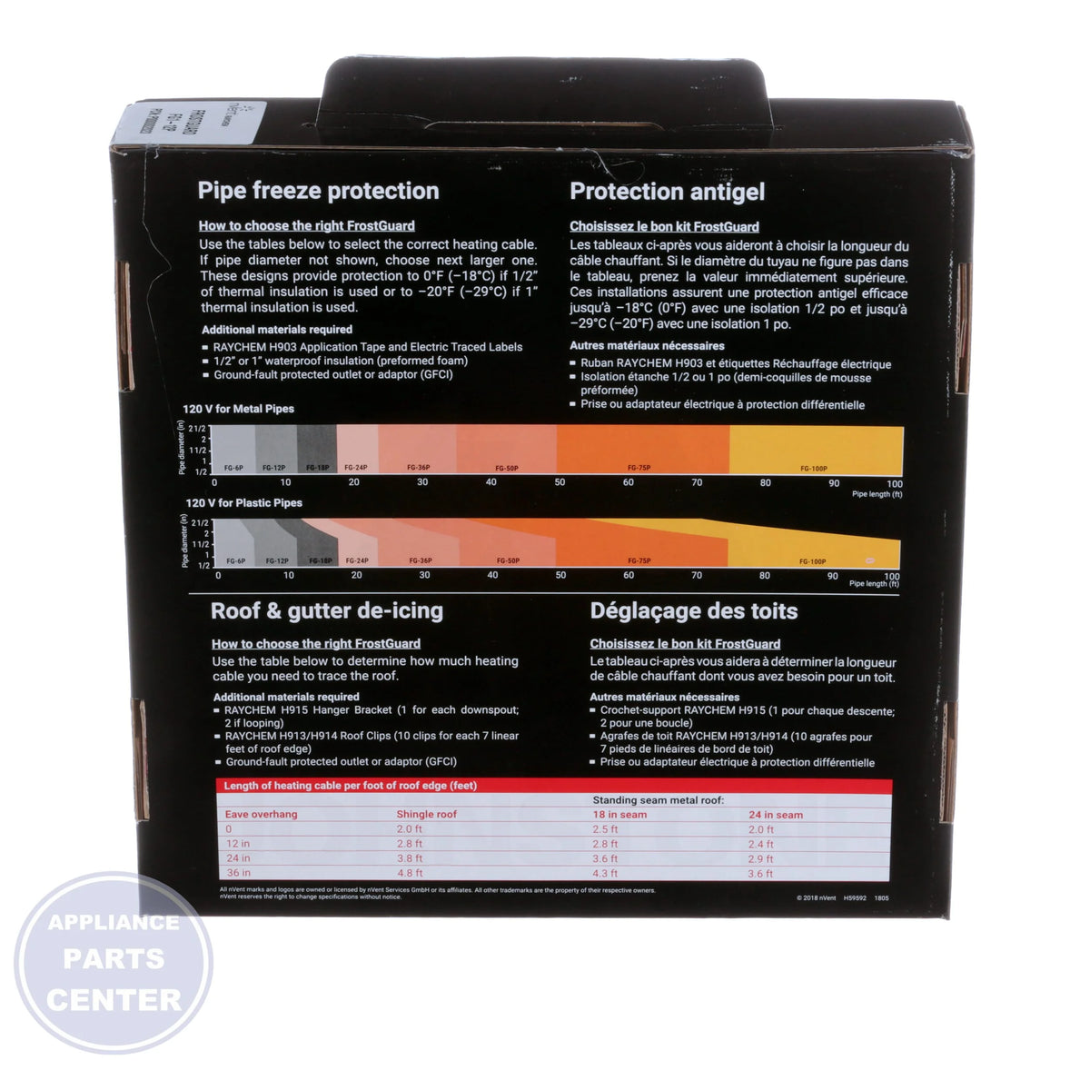 FrostGuard Pre-Assembled Heating Cable FG1-12P - Side view with 120 volts and 72 watts