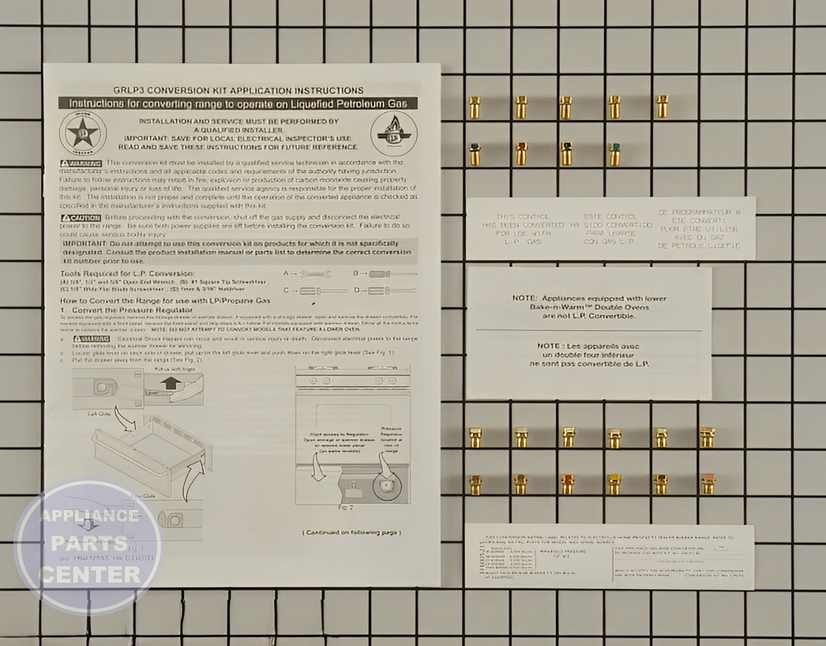 FRIGIDAIRE OVEN LP CONVERSION KIT GRLP3 - Main view showing gas burner & control valve for WCI models