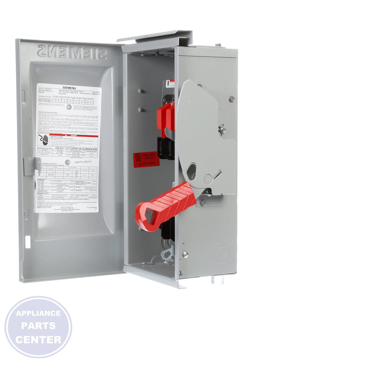 Appliance HF361R - Detailed view of dual horsepower ratings
