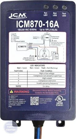 Soft Start ICM870-9A - Main view showing peak current reduction for various HVAC models