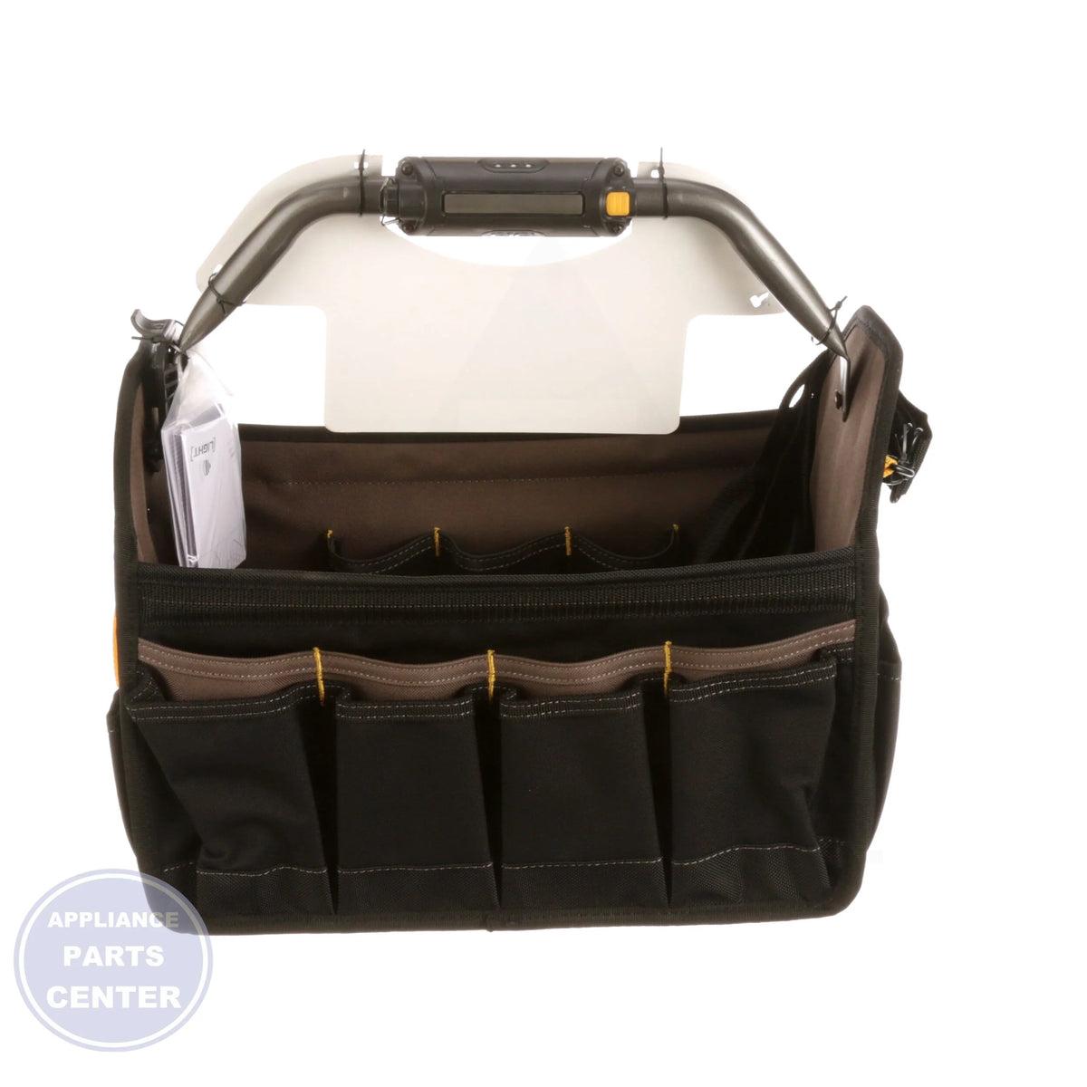 22-Pocket Tech Gear™ LED Lighted Handle Tool Carrier L234 - Side view with 16"x9.75"x16.65" dimensions
