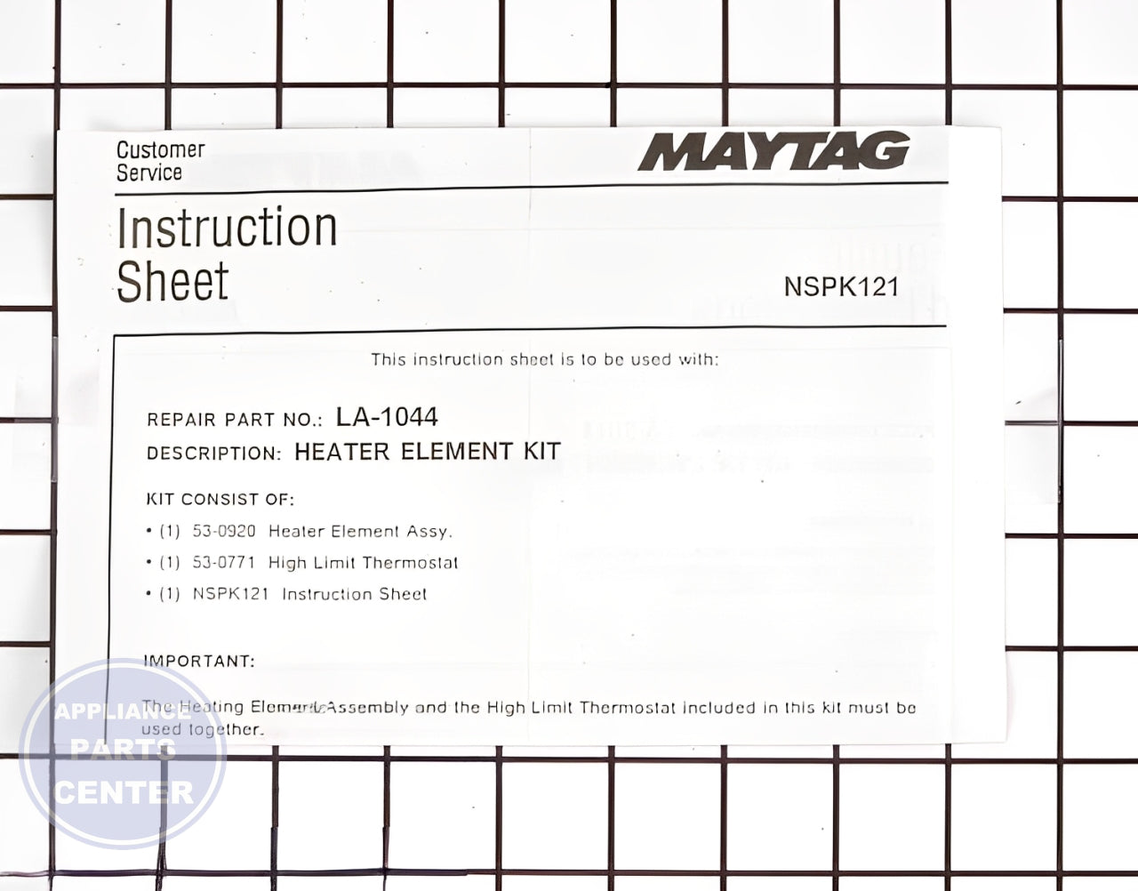 WHIRLPOOL HEATING ELEMENT LA-1044 - Detailed view of 5000 watts power capacity