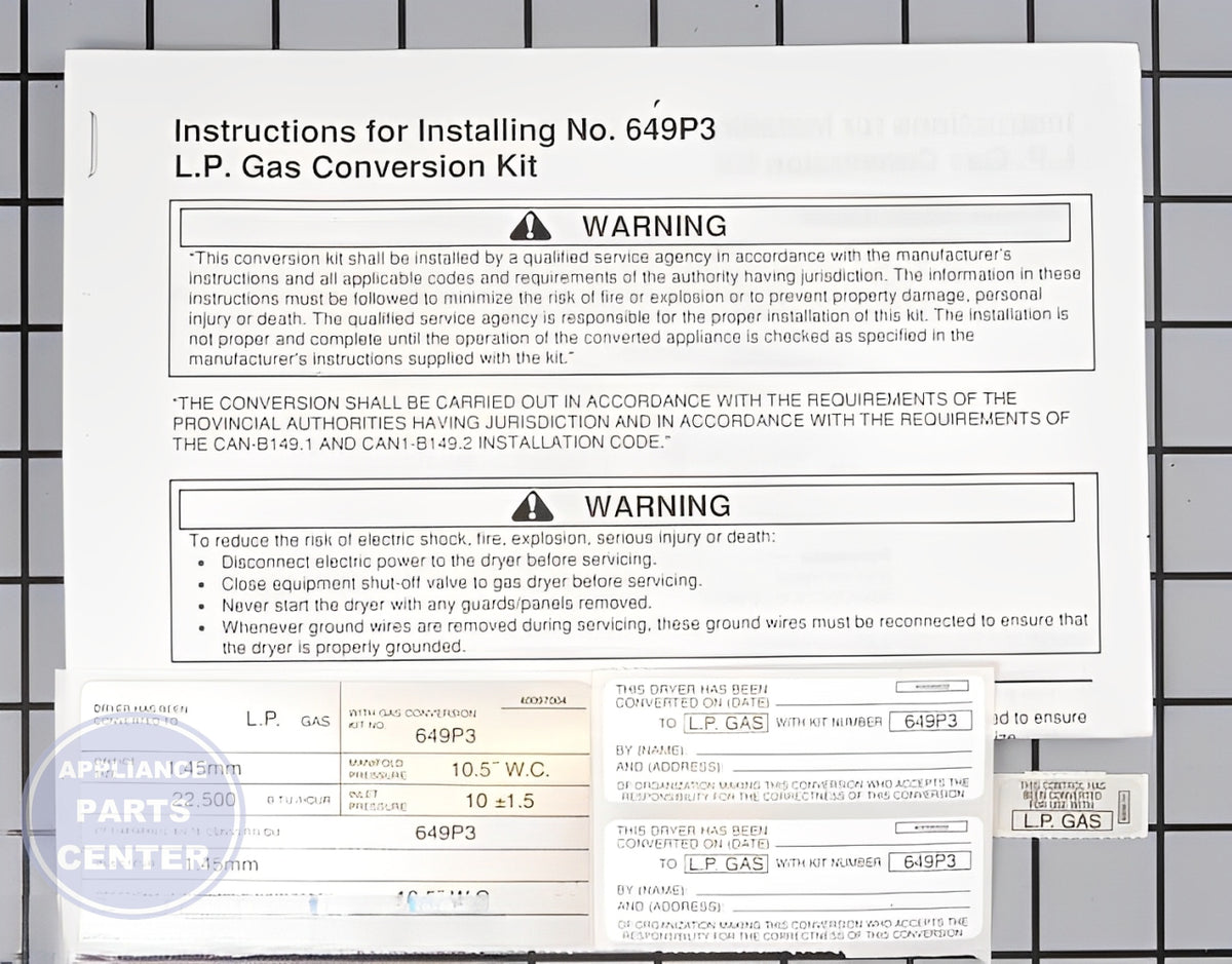 WHIRLPOOL GAS DRYER NATURAL TO LP PROPANE CONVERSION KIT LPK1 - Detailed view of Gas Burner & Control Valve