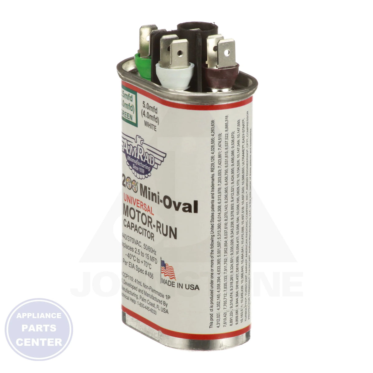 Turbo™ 200 Mini Oval Universal Replacement Capacitor M12500 - Detailed view of capacitance range and voltage specs