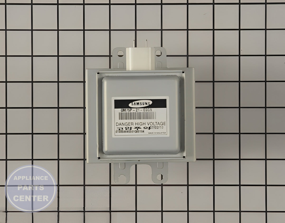 Samsung Microwave Magnetron Assembly OM75P-21-ESGN - Detailed view of diode, magnetron, and resistor components