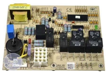 Goodman Amana Ignition Control Board PCBAM104S - Main view showing SWITCH OVERLOAD for various models