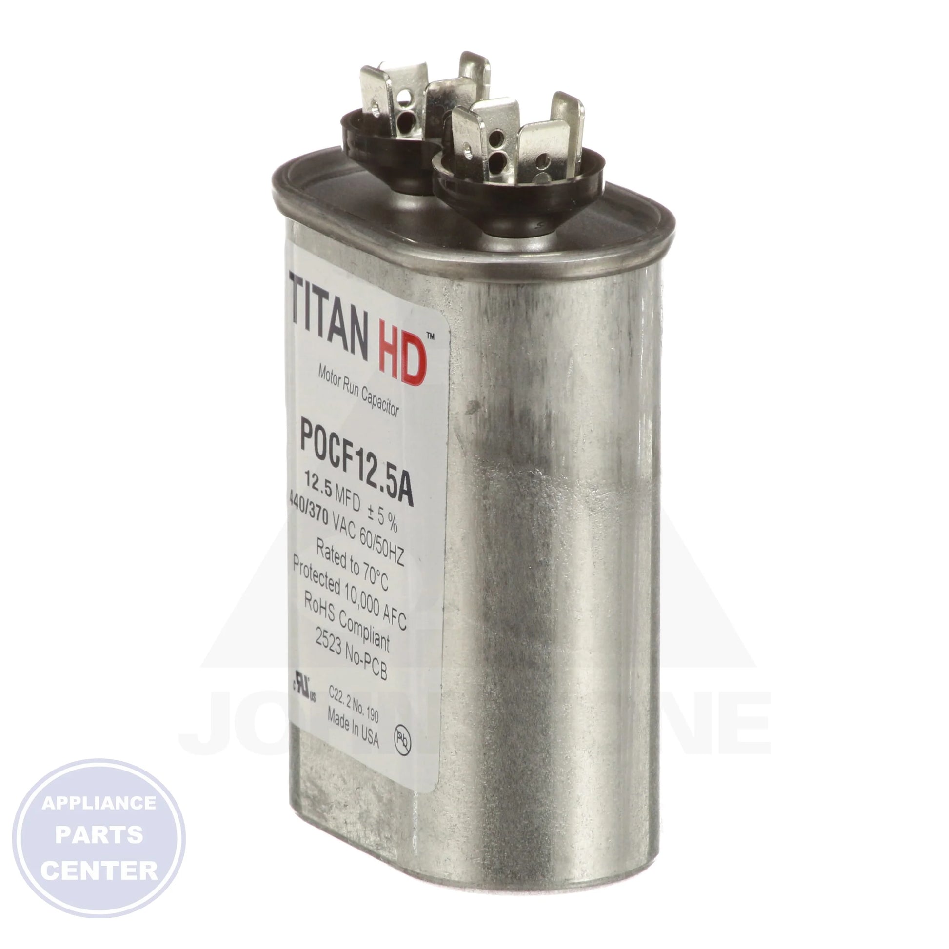 Titan HD Motor Run Capacitor Oval POCF12.5A - Detailed view of 440V capacitance technology