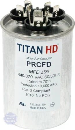TITAN HD Run Capacitor Round PRCFD253A - Main view showing aluminum case construction for various models