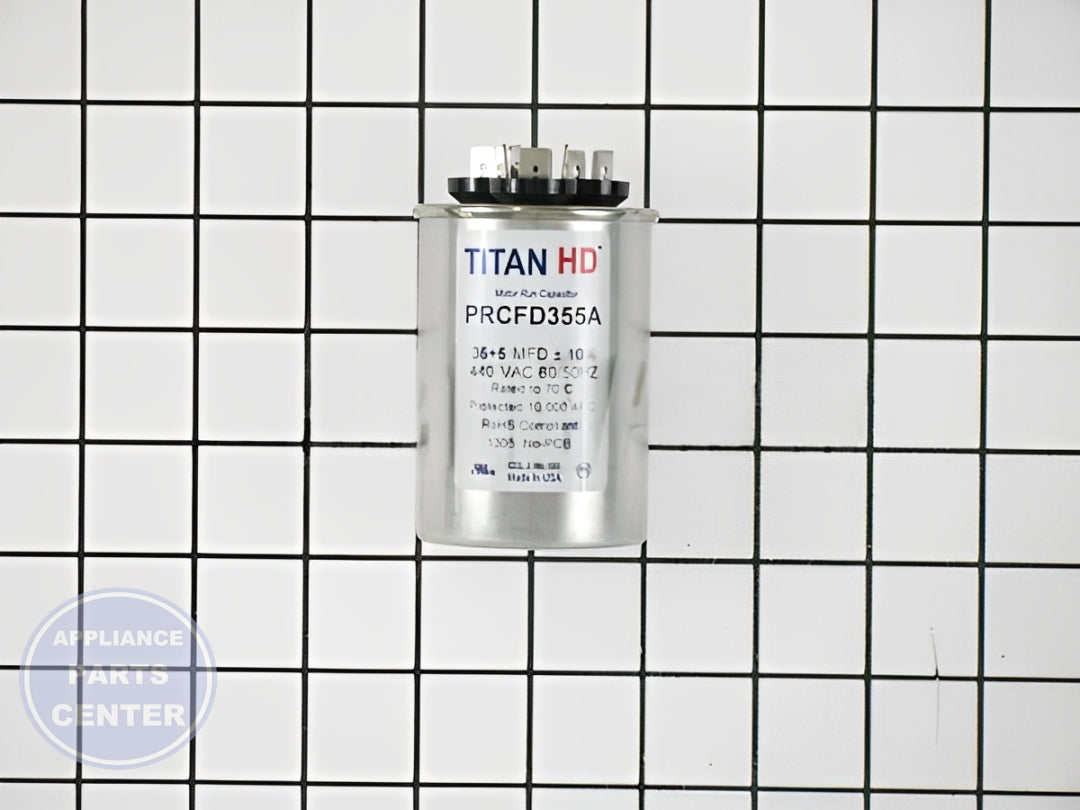 PACKARD TITAN HD RUN CAPACITOR 35+5 MFD 440/370 VOLT ROUND - Installation in specific model showing mounting points