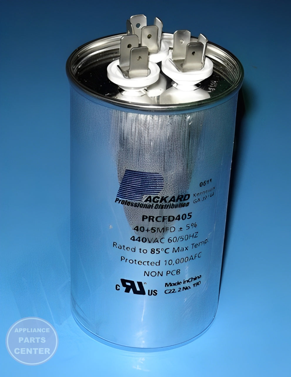 PACKARD TITAN HD RUN CAPACITOR 40+5 MFD 440/370 VOLT ROUND - Installation in [SpecificModel1] showing mounting points