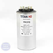 PACKARD TITAN HD RUN CAPACITOR 45+5 MFD 440/370 VOLT ROUND - Main view showing round design for top appliances