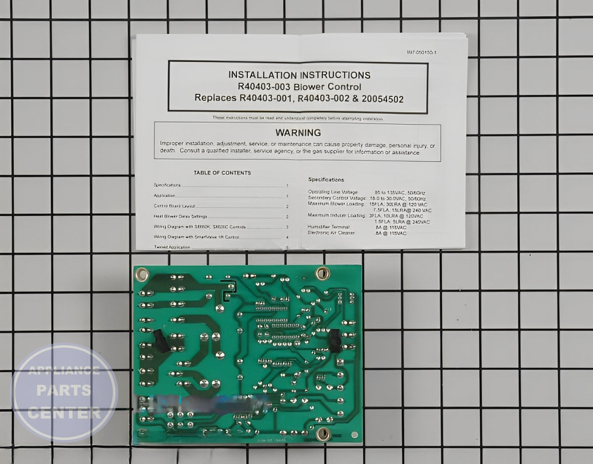 FRIGIDAIRE CONTROL CURCUIT BOARD R40403-003 - Detailed view of control board specifications