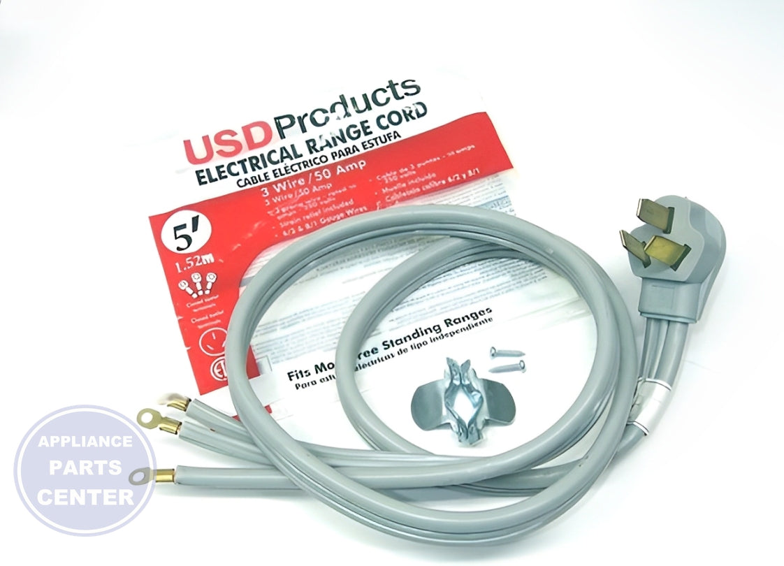 USD PRODUCTS RANGE CORD 40 AMP 5' 3 WIRE - Side view with 5-foot length