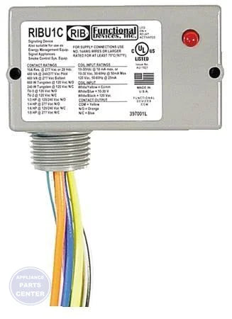 [Brand] Enclosed Pilot Relay RIBU1C - Main view showing dual voltage coils for [specific models]