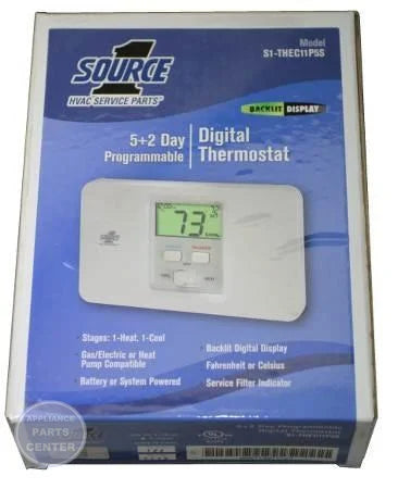 HP PROGRAMMABLE THERMOSTAT S1-THEC11P5S - Main view showing 7-Day Programmable feature for Coleman and Evcon Equipment