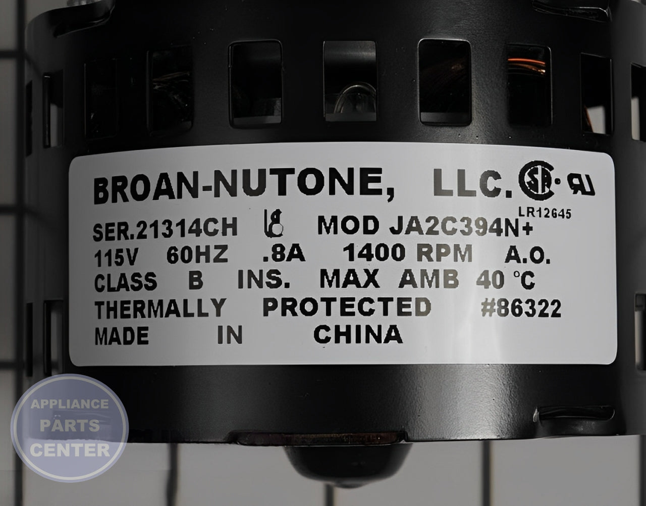 Fan Motor S86322000 - Side view with precise measurements and specs