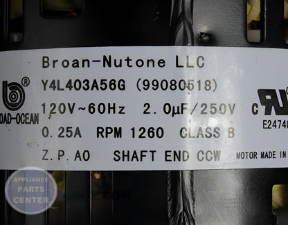 Broan Nutone Fan Motor S99080518 - Main view showing high airflow for Broan Nutone models