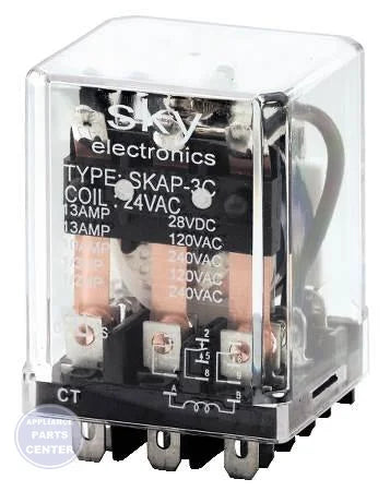 General Purpose Plug-In Relay SKAP-3C-120VAC - Main view showing 3PDT switch action for various models