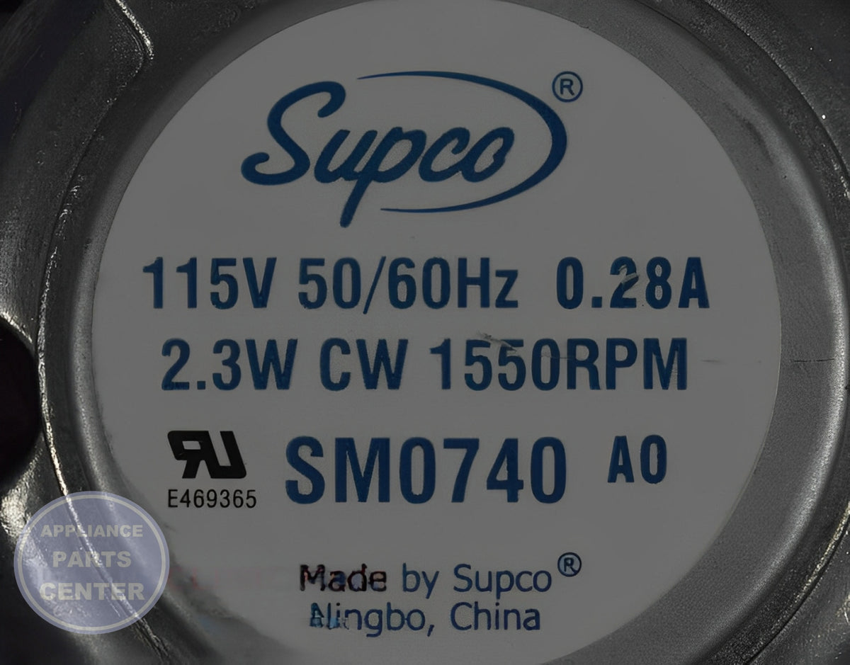 SUPCO 115V 2.3W CW 1550RPM MOTOR - Side view with precise specifications