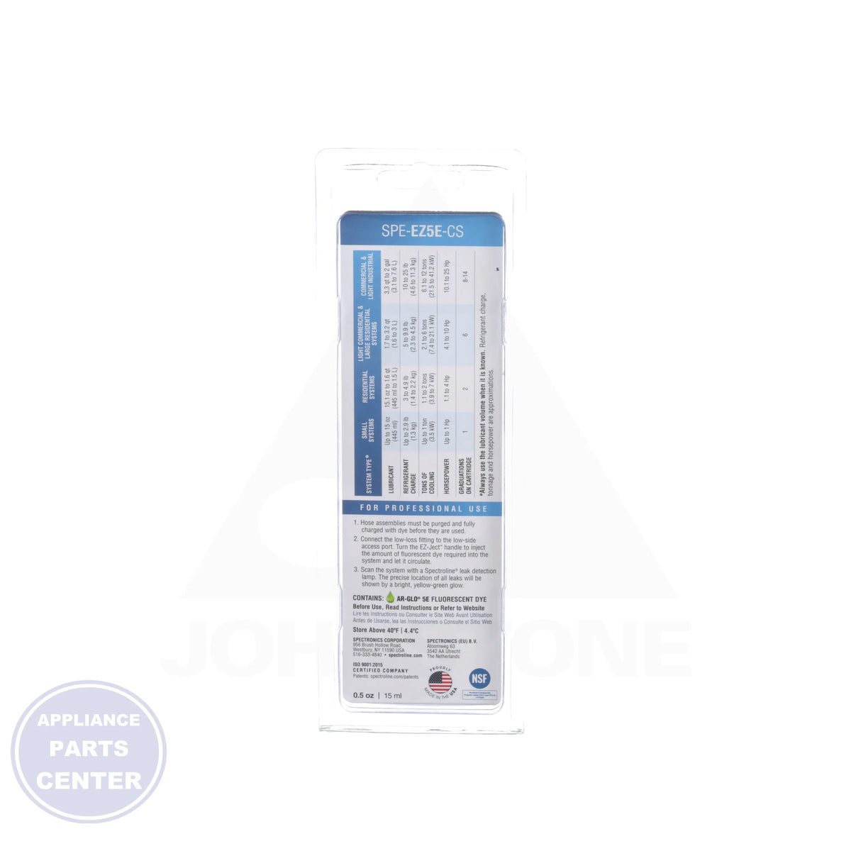 EZ-Ject Fluorescent Dye Cartridge SPE-EZ5E-CS - Side view with calibrated dosing details