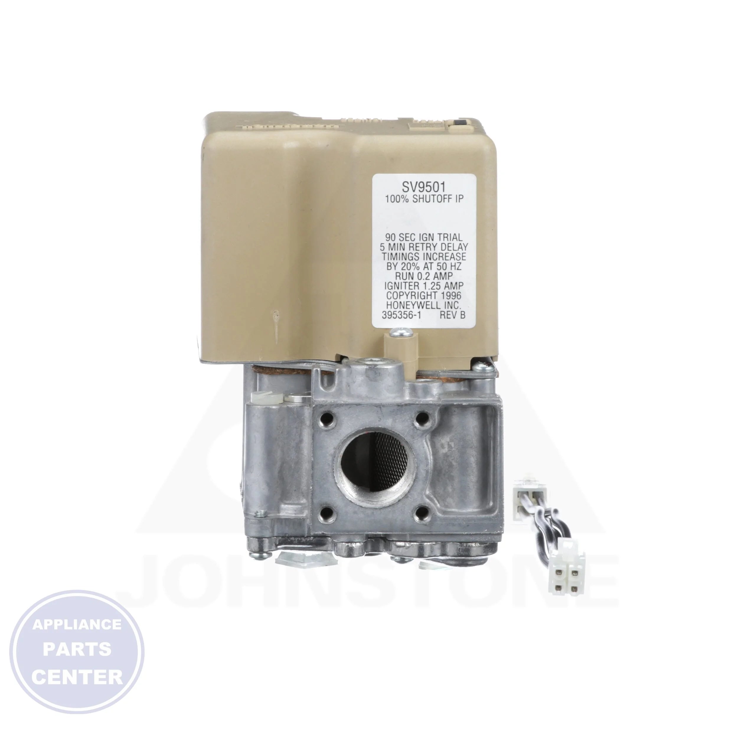 Gas Valve Assembly SV9501M2528 - Side view with exact measurements and specs