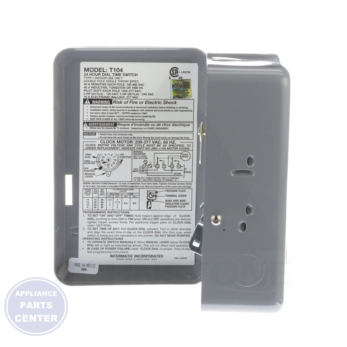 24 Hour Electromechanical Timer T104 - Detailed view of DPST switch action and ON/OFF trippers