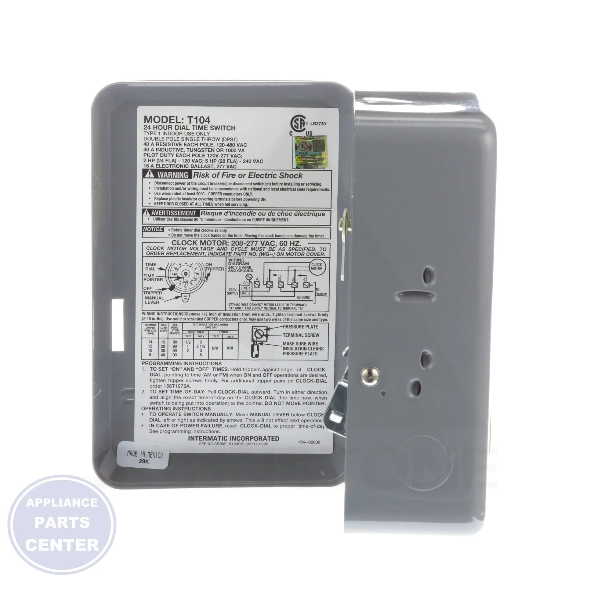 24 Hour Electromechanical Timer T104 - Detailed view of DPST switch action and ON/OFF trippers