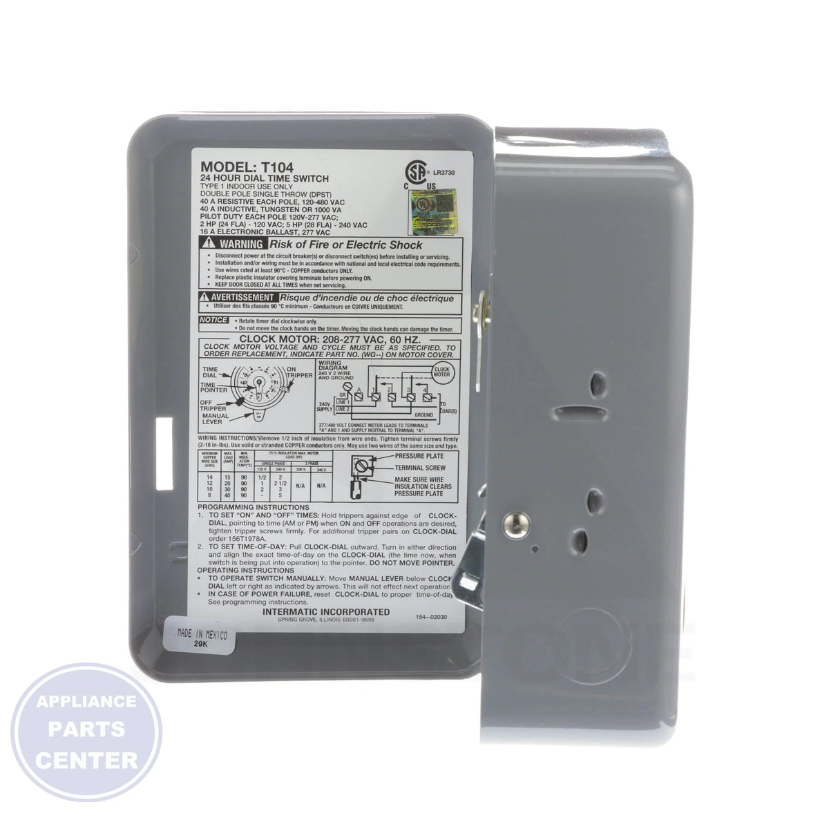 24 Hour Electromechanical Timer T104 - Detailed view of DPST switch action and ON/OFF trippers