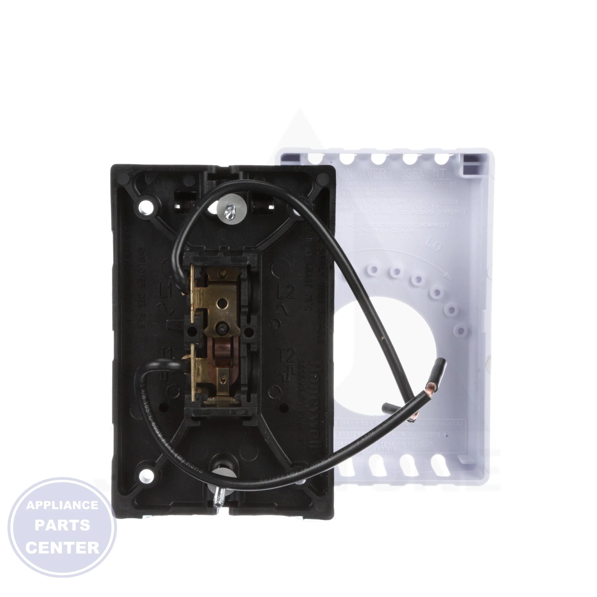 Line Voltage Thermostat T410A1013 - Side view with dimensions 2-3/4" W x 4-1/2" H x 2-1/4" D