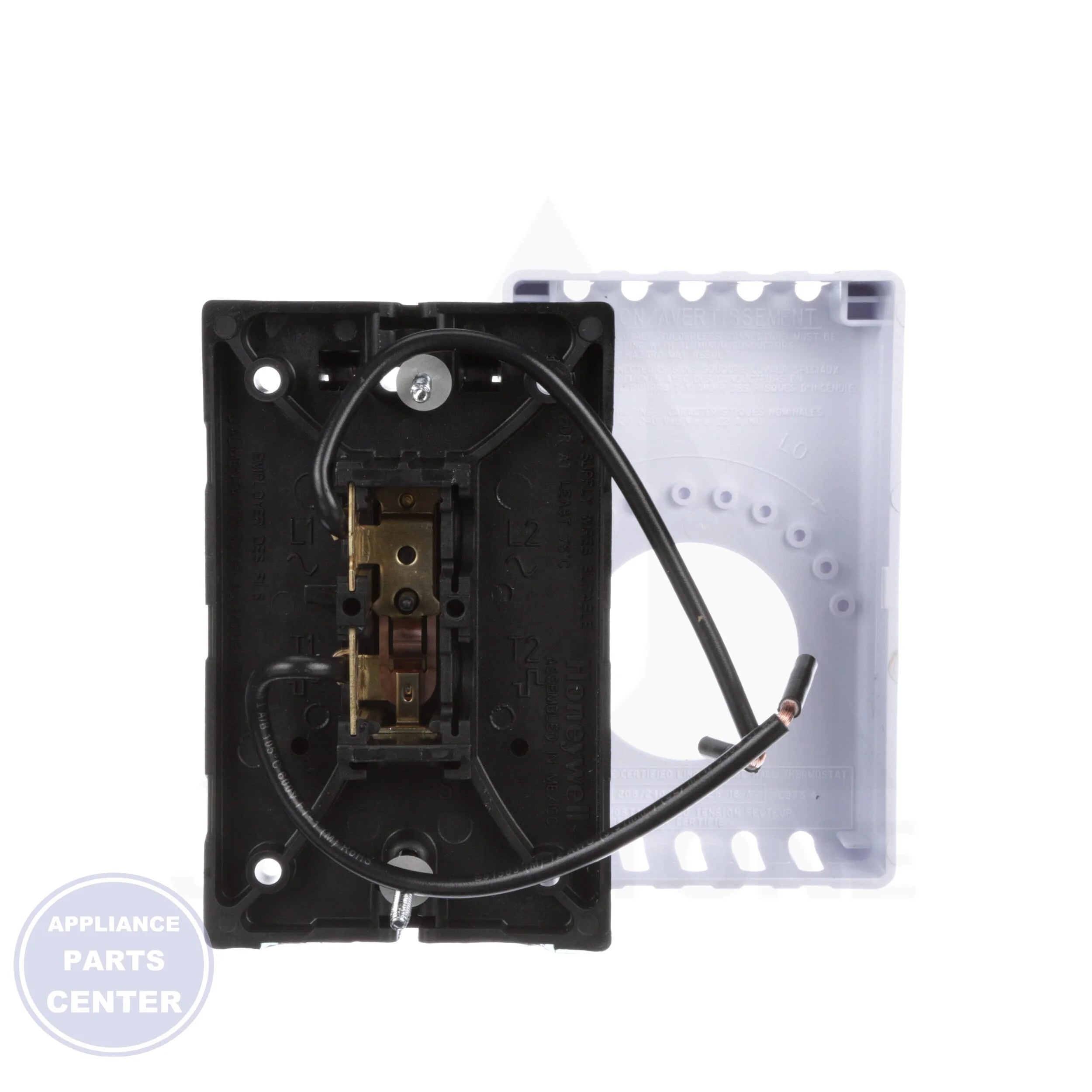 Line Voltage Thermostat T410A1013 - Side view with dimensions 2-3/4" W x 4-1/2" H x 2-1/4" D