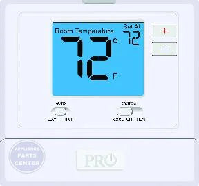 [Brand] PTAC Conventional/Heat Pump Non-ProgrammableThermostat T731 - Main view showing 4" blue display for specific models