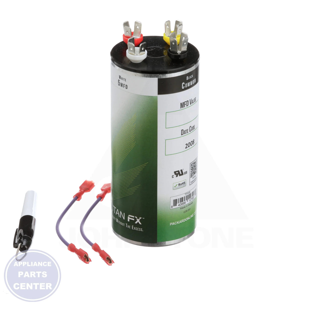 Titan FX Multi-Rated Capacitor TFX45 - Side view with precise measurements