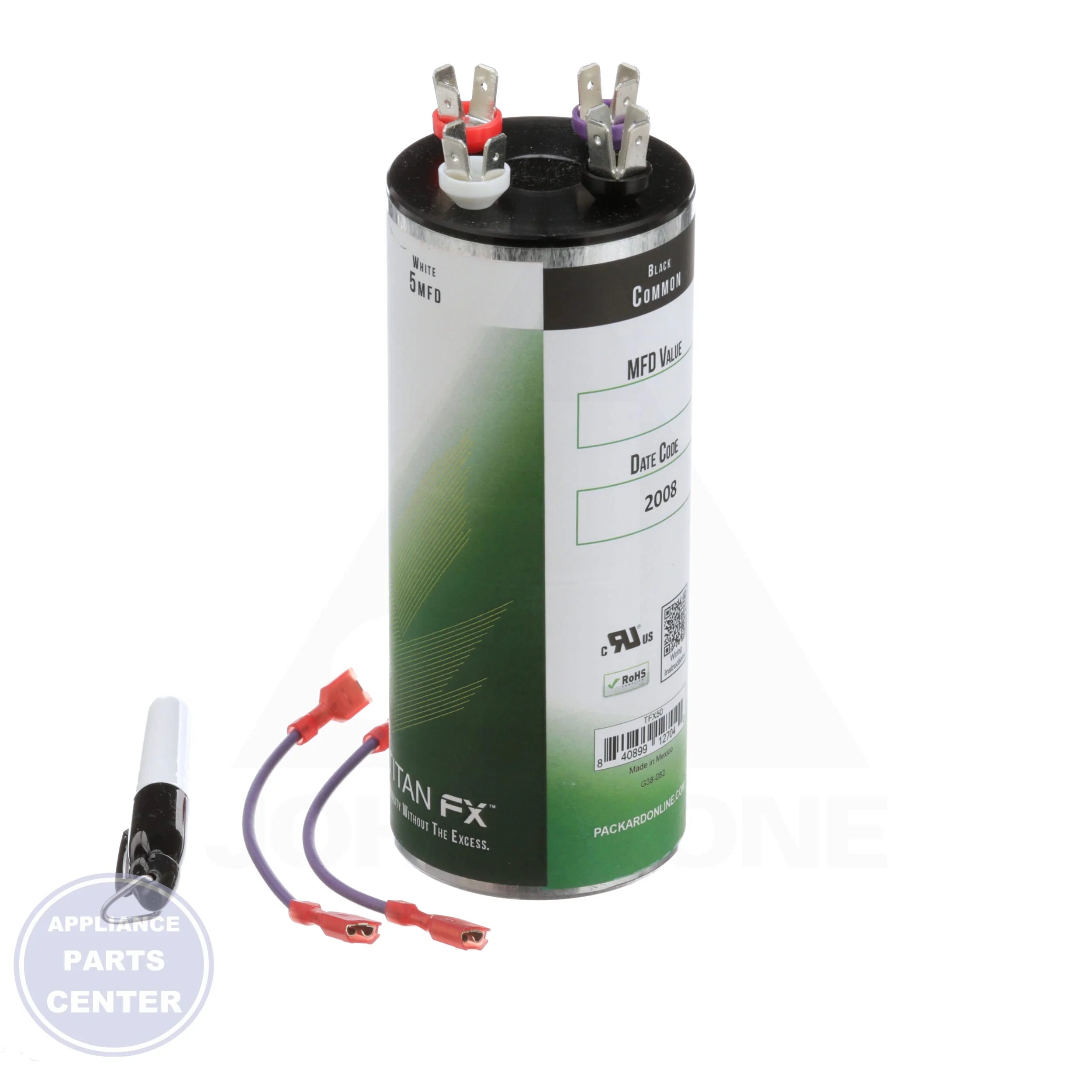 TFX50 Multi-Rated Capacitor - Side view with 2.5" Diameter and 6.875" Height