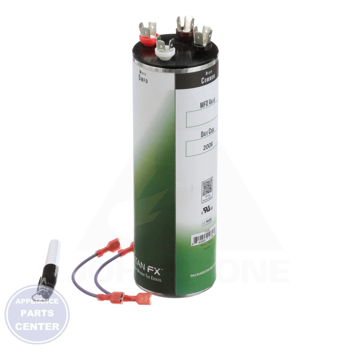 Titan FX Multi-Rated Capacitor TFX65 - Side view with 2.5" diameter and 8.375" height specs
