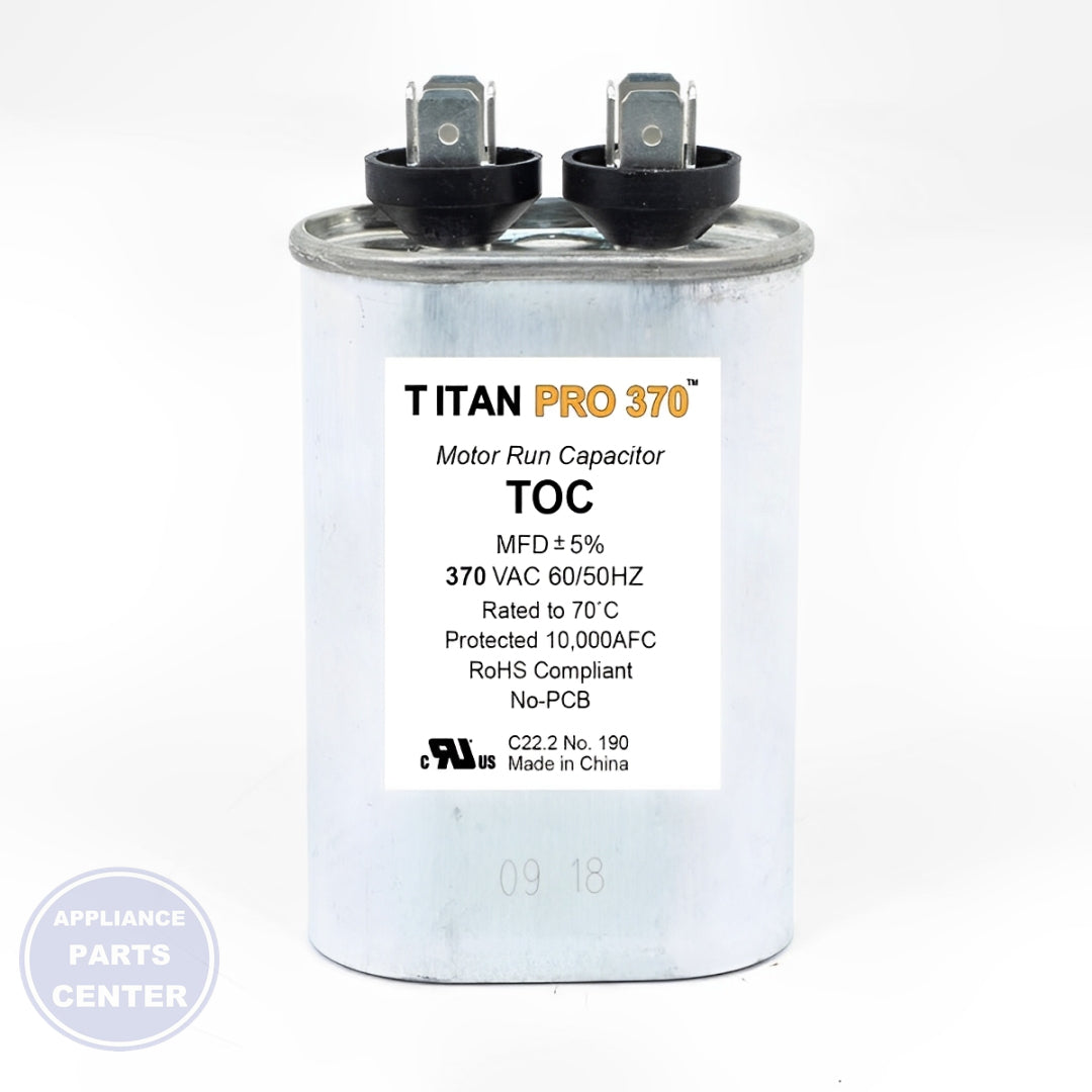 [Brand] PACKARD TITAN PRO RUN CAPACITOR 10 MFD 370 VOLT OVAL - Main view showing oval shape for [specific models]