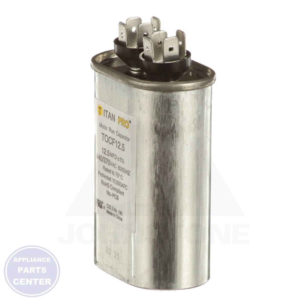 Titan PRO™ Motor Run Capacitor Oval TOCF12.5 - Detailed view of dual voltage design