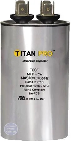 Titan PRO Motor Run Capacitor Oval TOCF5 - Main view showing durable construction for G35-285 models