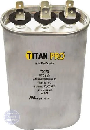 Titan PRO™ Dual Rated Motor Run Capacitor Oval TOCFD605 - Main view showing heat-tolerant design for specific models