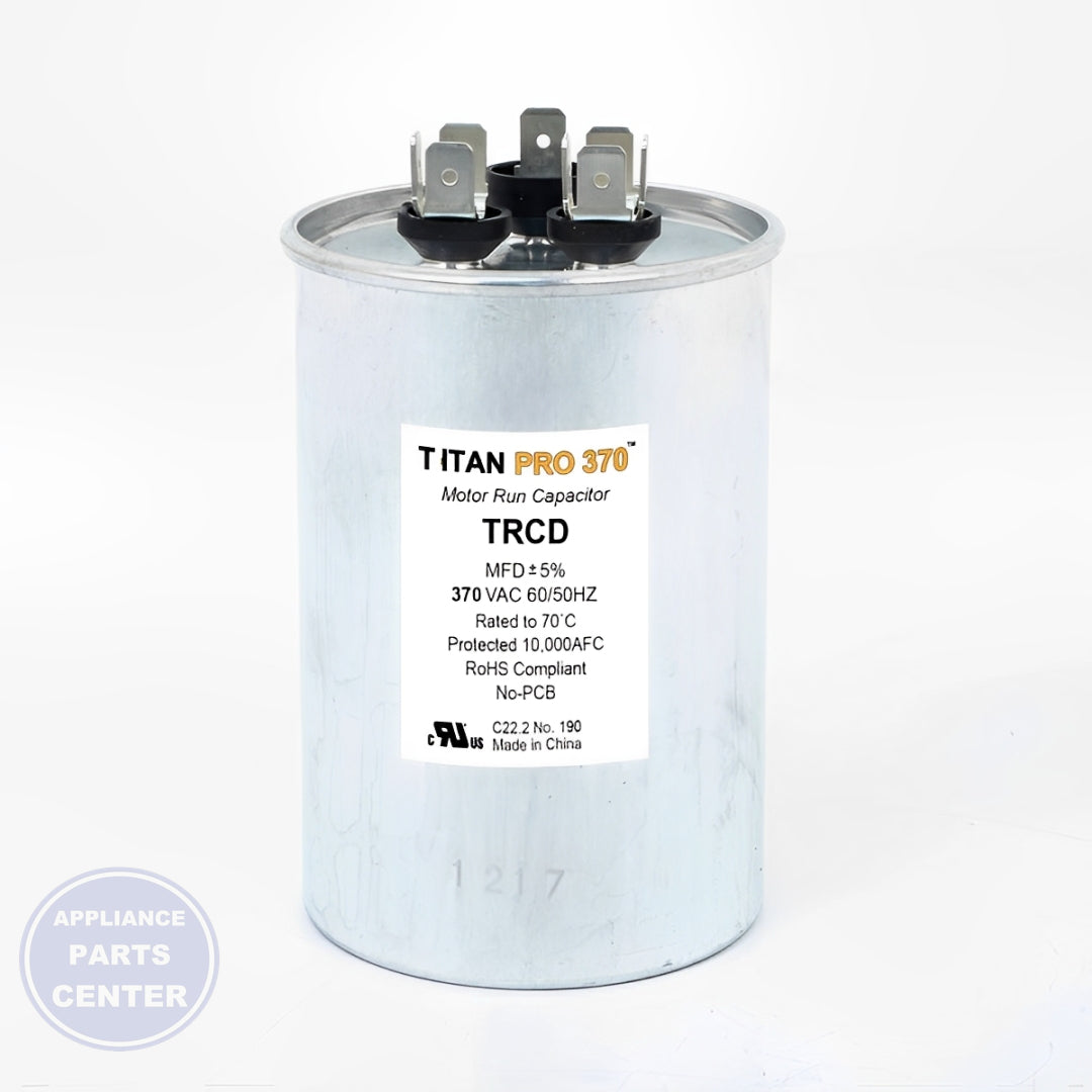 PACKARD RUN CAPACITOR TRCD355 - Detailed view of round shape and voltage specifications
