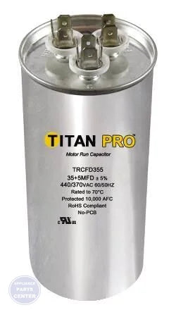 Titan PRO™ Motor Run Capacitor Round TRCF60 - Main view showing dual voltage design for G35-394 models