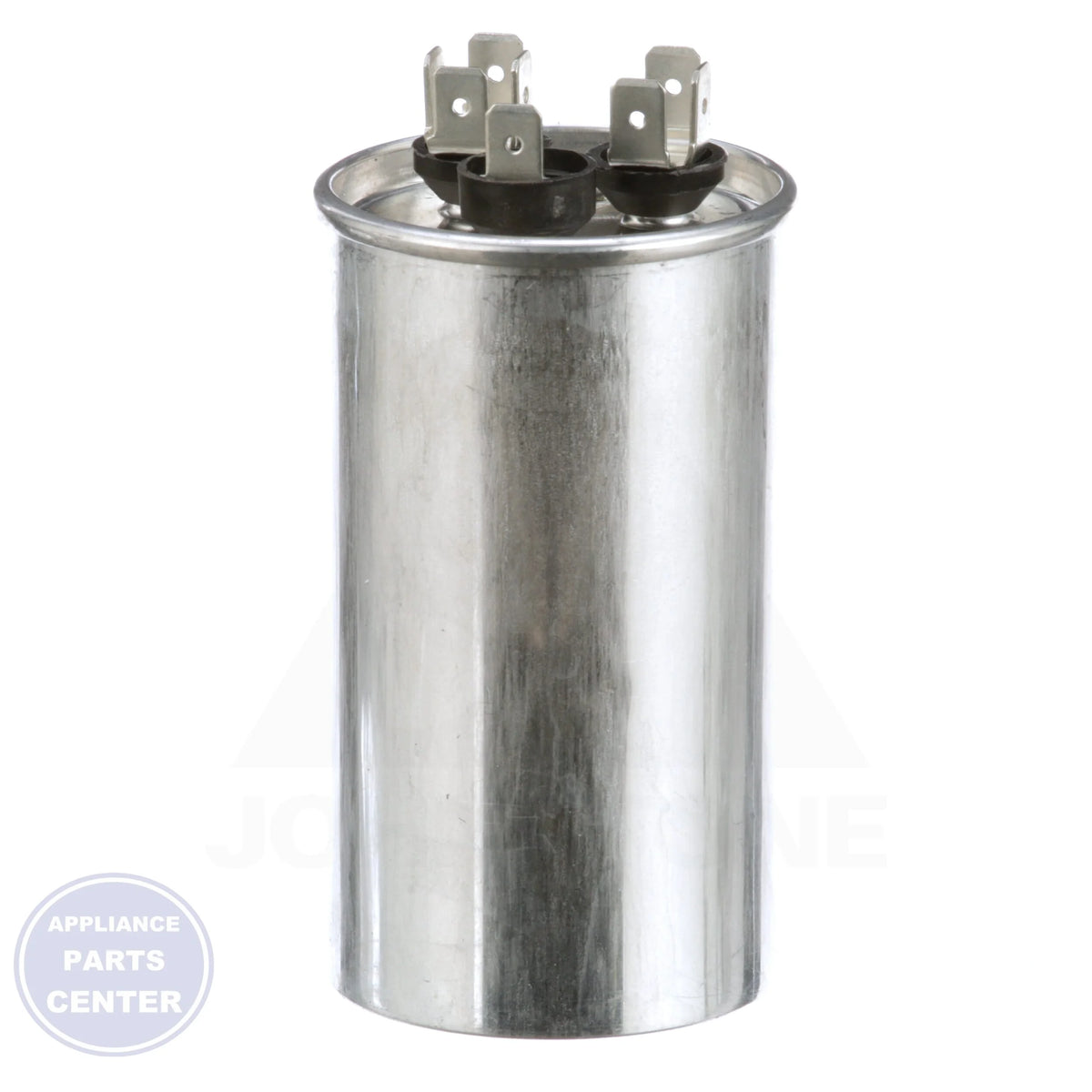 Dual Rated Motor Run Capacitor Round TRCFD255 - Side view with 25/5 Mfd and 440/370 Volts specs