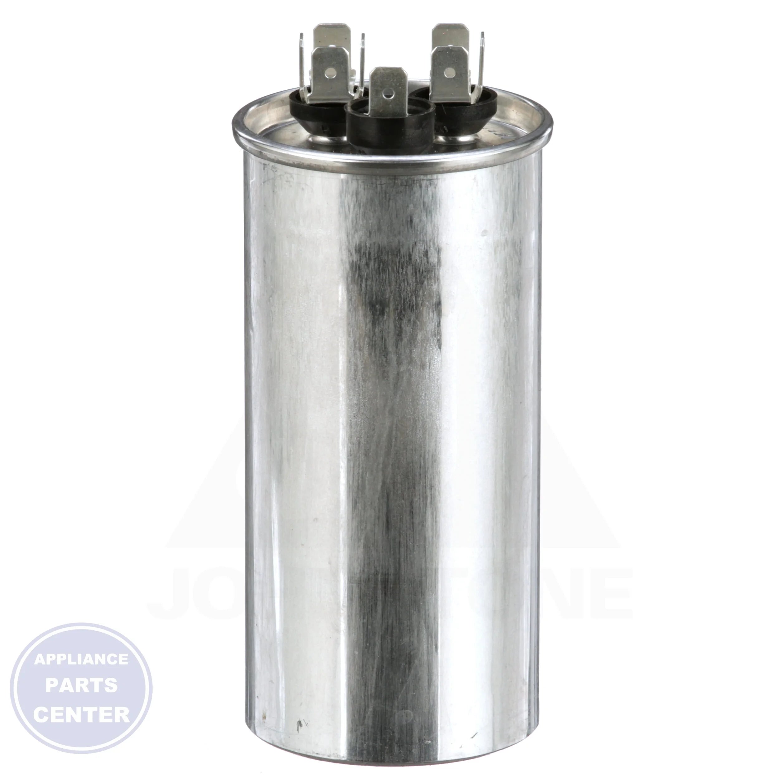 Dual Rated Motor Run Capacitor Round TRCFD3075 - Side view with 30/7.5 Mfd capacity