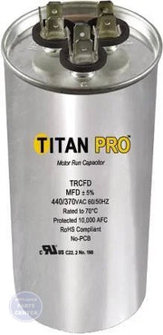 Titan PRO™ Dual Rated Motor Run Capacitor Round TRCFD355 - Main view showing 35/5 Mfd capacity for various models