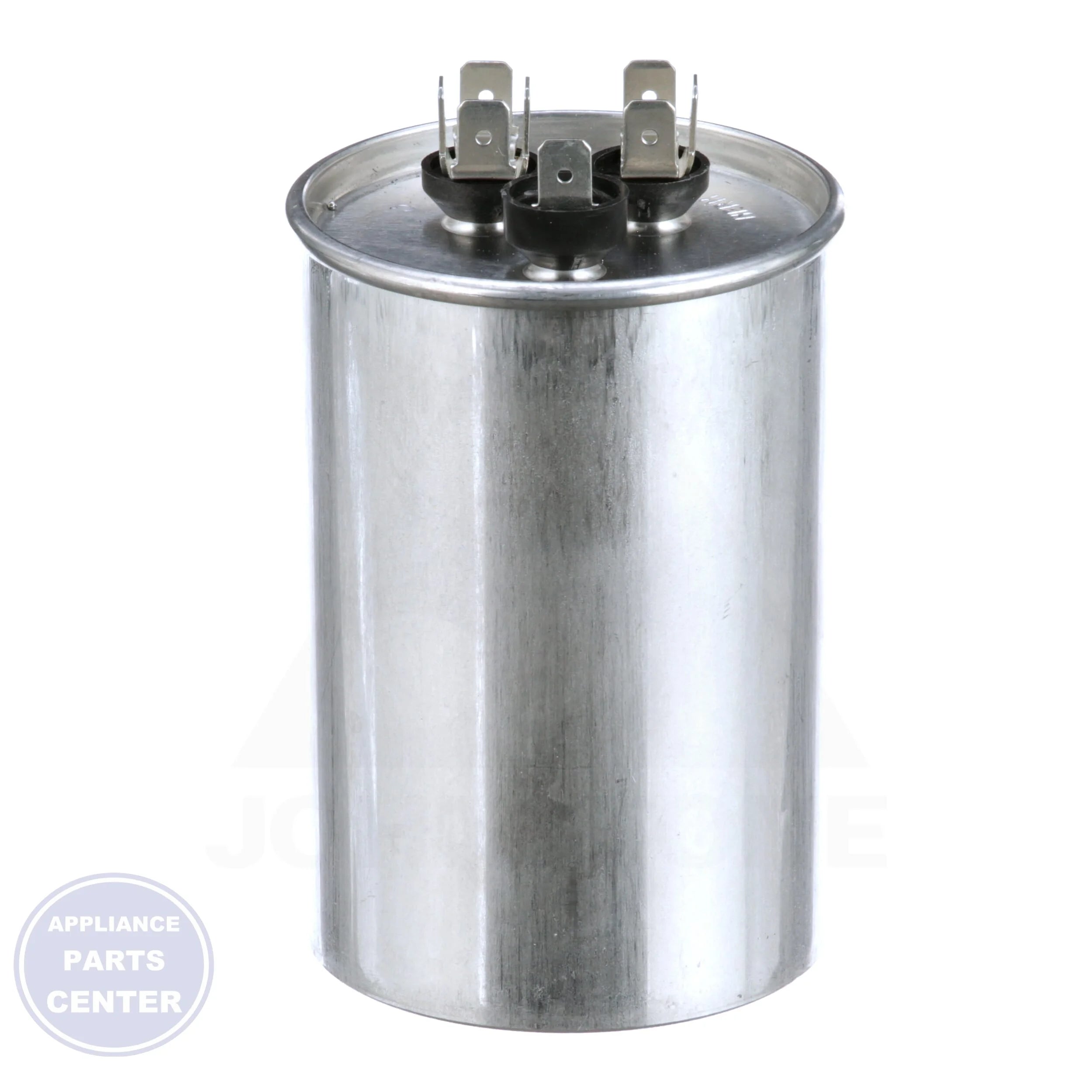 Dual Rated Motor Run Capacitor Round TRCFD4575 - Side view with 45/7.5 Mfd specs