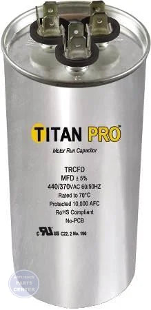 Titan PRO™ Dual Rated Motor Run Capacitor Round TRCFD5075 - Main view showing heat-tolerant design for G35-425 models