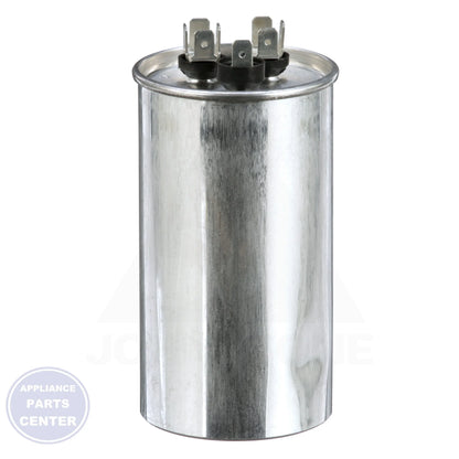 Dual Rated Motor Run Capacitor Round TRCFD5575 - Side view with 55/7.5 Mfd specifications