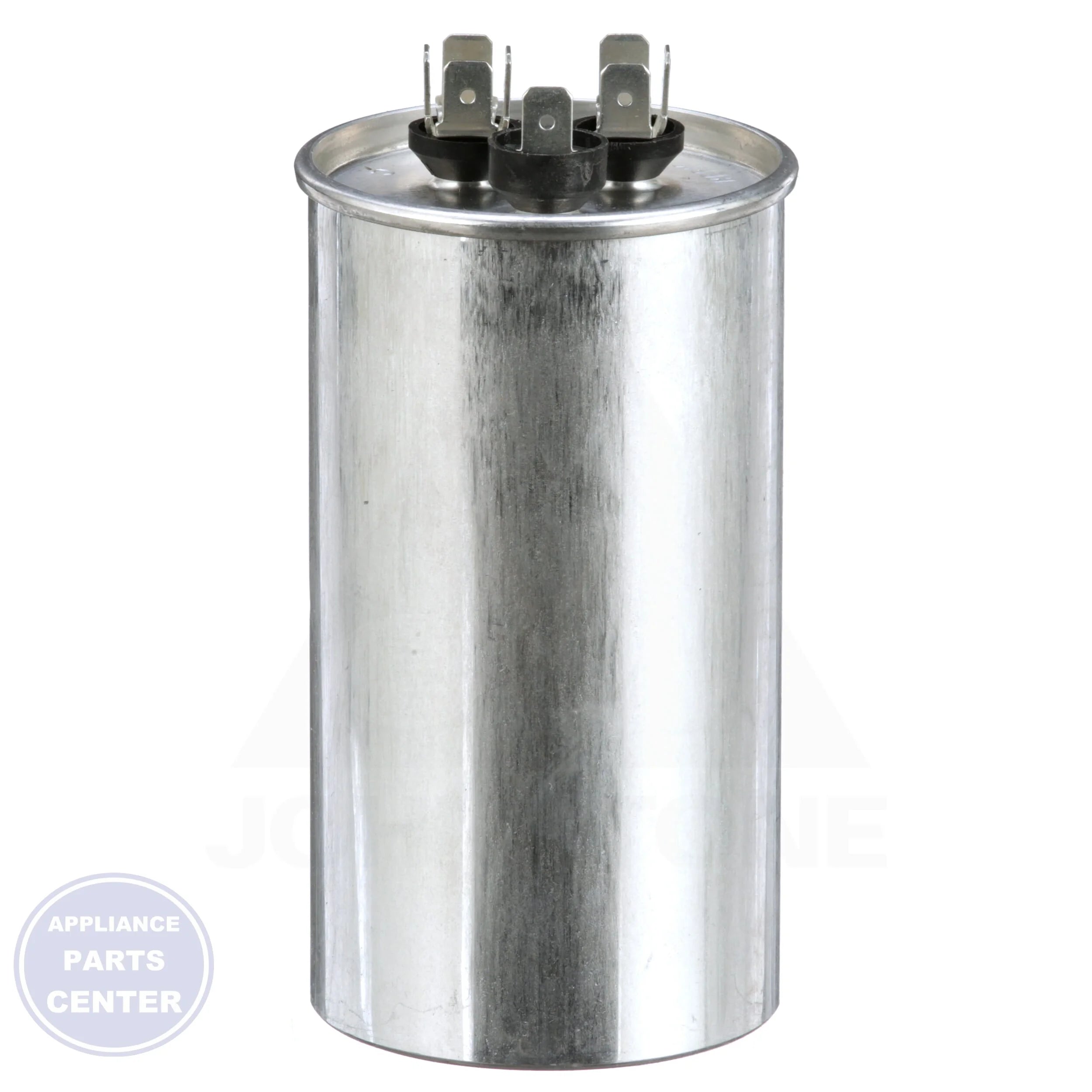 Dual Rated Motor Run Capacitor Round TRCFD605 - Side view with 440/370 volt specs